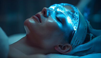 A futuristic spa offers treatments using holographic masks derived from enchanted herbs, blending health food benefits with advanced skincare