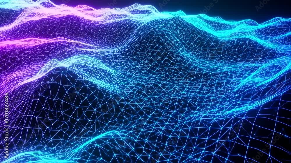 Poster abstract data wave pulsing with neon light