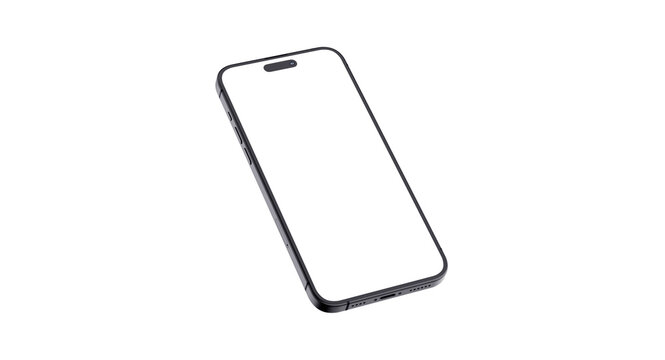 Angled 3D iPhone Mockup Template - Blank Screen Smartphone with Notch and Side View Design Mockup, Perfect for App UI/UX Presentations, Mobile Branding and Digital Mockups, Editable PSD Stock Graphic