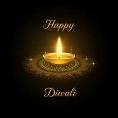 Luxurious Golden Diya on Dark Background