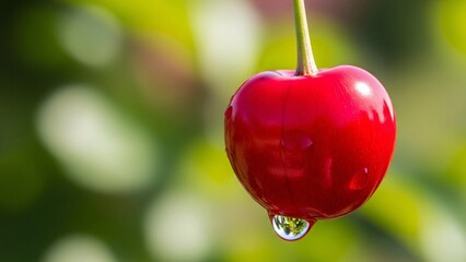red apple with water drops