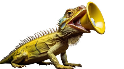 Fototapeta premium Lizard with a megaphone, vibrant colors