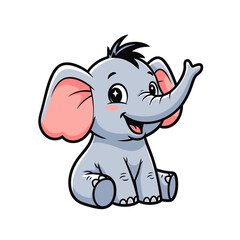 Obraz premium Cute cartoon elephant sitting, cheerful expression, simple design.