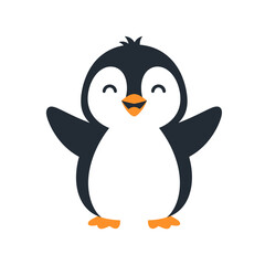 Cartoon illustration of a happy penguin with open wings, smiling, on a white background.