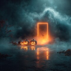 Glowing Halloween Pumpkins by Mysterious Portal