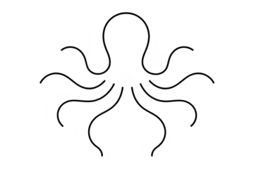 Minimalist octopus illustration, isolated on transparent background, silhouette, design