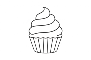Cupcake line art drawing with transparent background, simple and elegant