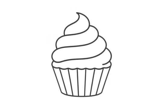 Cupcake line art drawing with transparent background, simple and elegant - Powered by Adobe