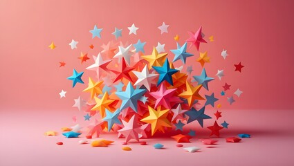 Colorful stars on pink background create a festive and celebratory atmosphere