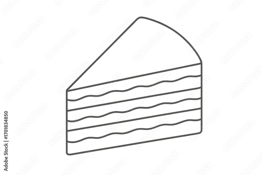 Poster minimalist cake slice outline isolated on transparent background design element.