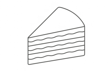 Minimalist cake slice outline isolated on transparent background design element.