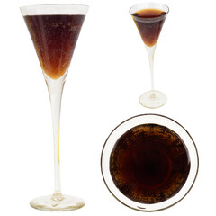 Top View of Dark Soda in Wine Glass on White Background