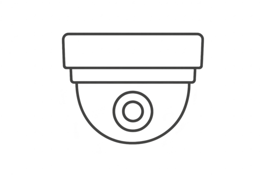 Security camera outline on transparent background, surveillance vector icon