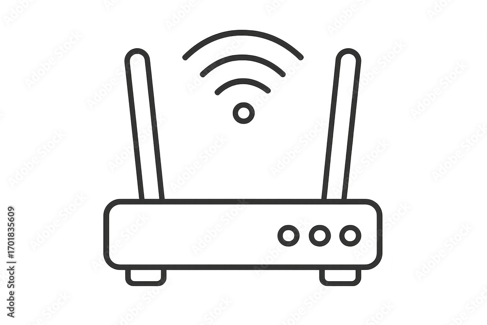 Poster isolated router icon on transparent background, wireless network symbol line art.