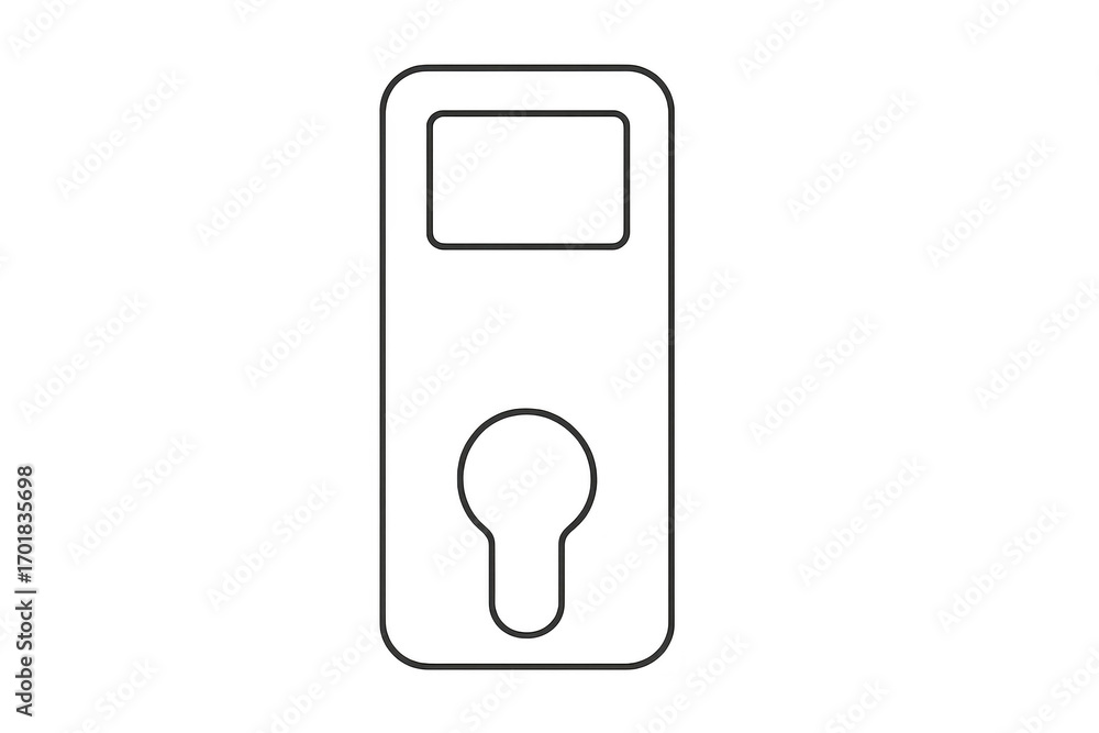 Poster minimalist outline of door handle on transparent background, access point design.