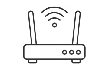 Isolated router icon on transparent background, wireless network symbol line art.
