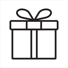 Simple line art illustration of a gift box tied with a ribbon bow, symbolizing celebration and giving presents