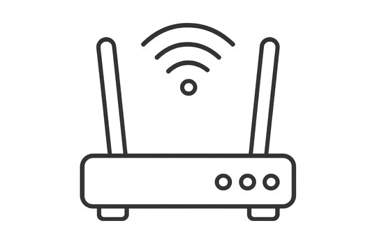 Isolated router icon on transparent background, wireless network symbol line art.