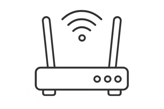 Isolated router icon on transparent background, wireless network symbol line art. - Powered by Adobe