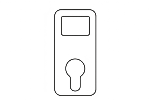 Minimalist outline of door handle on transparent background, access point design.