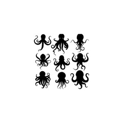 Set of silhouettes octopus 