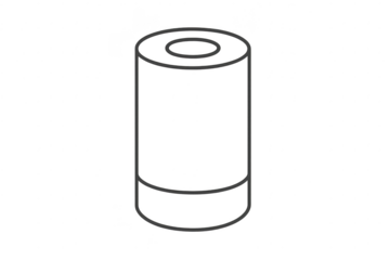 Black cylindrical object isolated on transparent backdrop, isometric view