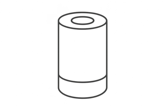 Black cylindrical object isolated on transparent backdrop, isometric view