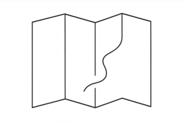 Folded road map illustration on transparent background, detailed route map