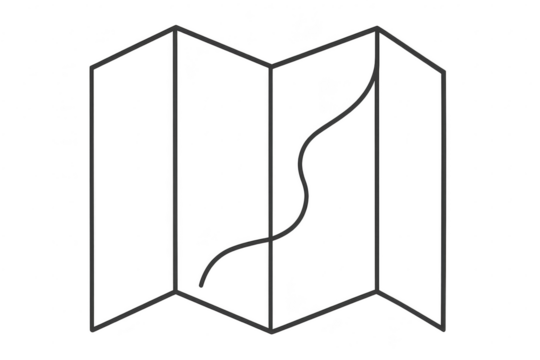 Stylized map with route isolated on transparent background, travel concept