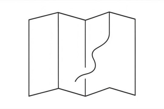 Folded road map illustration on transparent background, detailed route map