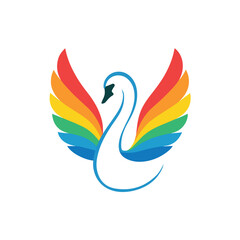 Naklejka premium A swan logo with rainbow wings