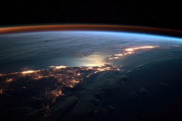 Obraz premium Earths Night Side Illuminated City Lights From Space Orbit.