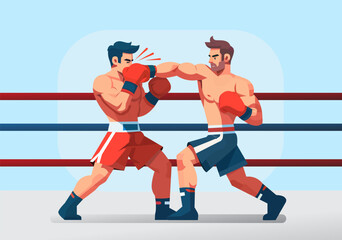 Illustration of Two Boxers Fighting in Boxing Ring