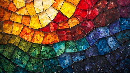 A vibrant mosaic artwork displays a spectrum of colors, each section a unique, textured square.