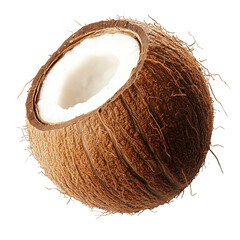 Half coconut with white flesh isolated on transparent background
