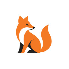 Fototapeta premium An orange fox illustration sits on a white background It is stylized with black eyes nose and legs
