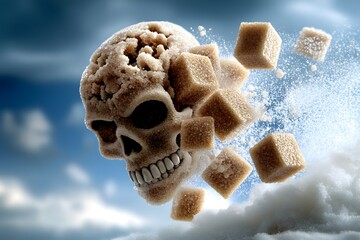 Brown Sugar Skull Concept, Diabetes and Unhealthy Diet Health Risk