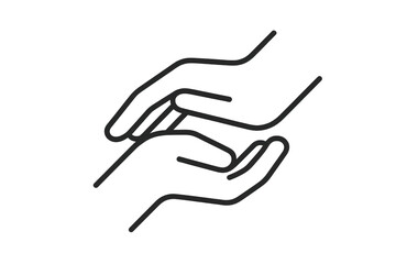 Obraz premium Stylized black outline hands icon for care, isolated on transparent background