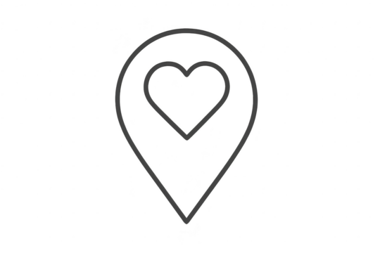 Heart map pin icon illustration isolated on transparent background, modern design