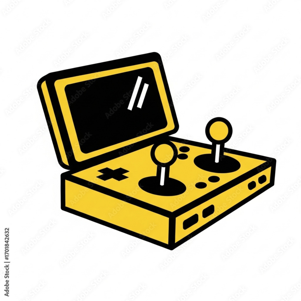 Poster vector art of yellow retro arcade game controller with two joysticks