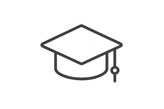 Academic graduation cap outline icon, isolated on transparent background.