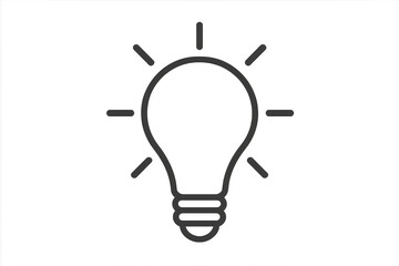 Minimalist light bulb icon with bright rays, isolated on a transparent background