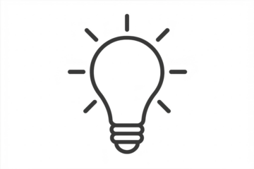 Minimalist light bulb icon with bright rays, isolated on a transparent background