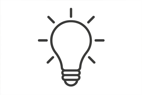 Minimalist light bulb icon with bright rays, isolated on a transparent background - Powered by Adobe