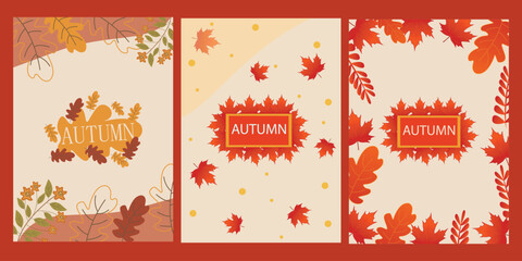 Print Collection of Autumn mobile  wallpaper  background bright vibrant social media poster, banner, cover, card, story , with yellow and orange leaves. modern autumn greeting card template.