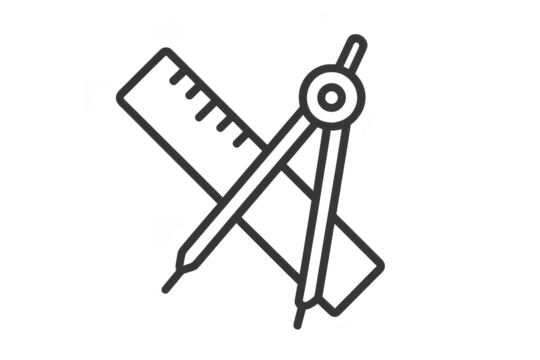 Ruler and drawing compass outline icon isolated on transparent background