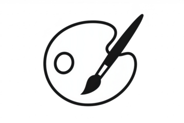 Artist's palette with paintbrush graphic isolated on transparent background.