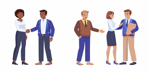 Fototapeta premium Diverse business professionals in smart casual attire engaging in handshakes and conversations