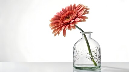 Beautiful orange gerbera daisy in a simple glass vase on a clean, bright surface, showcasing the natural elegance of flowers and minimalistic decor