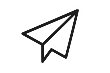Sleek black outline paper airplane icon, isolated on transparent background.